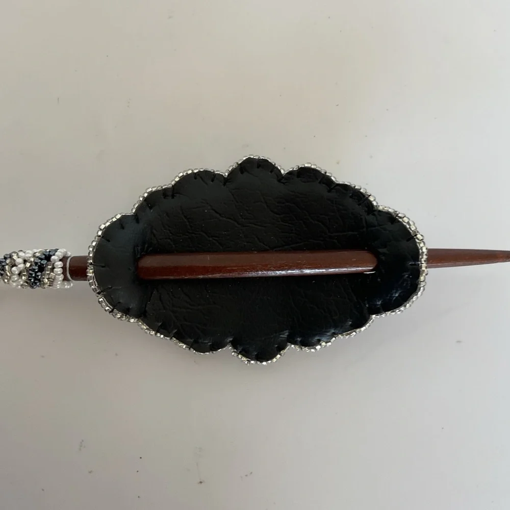 Artisan Beaded Wood Stick Hair Barrette. NWOT